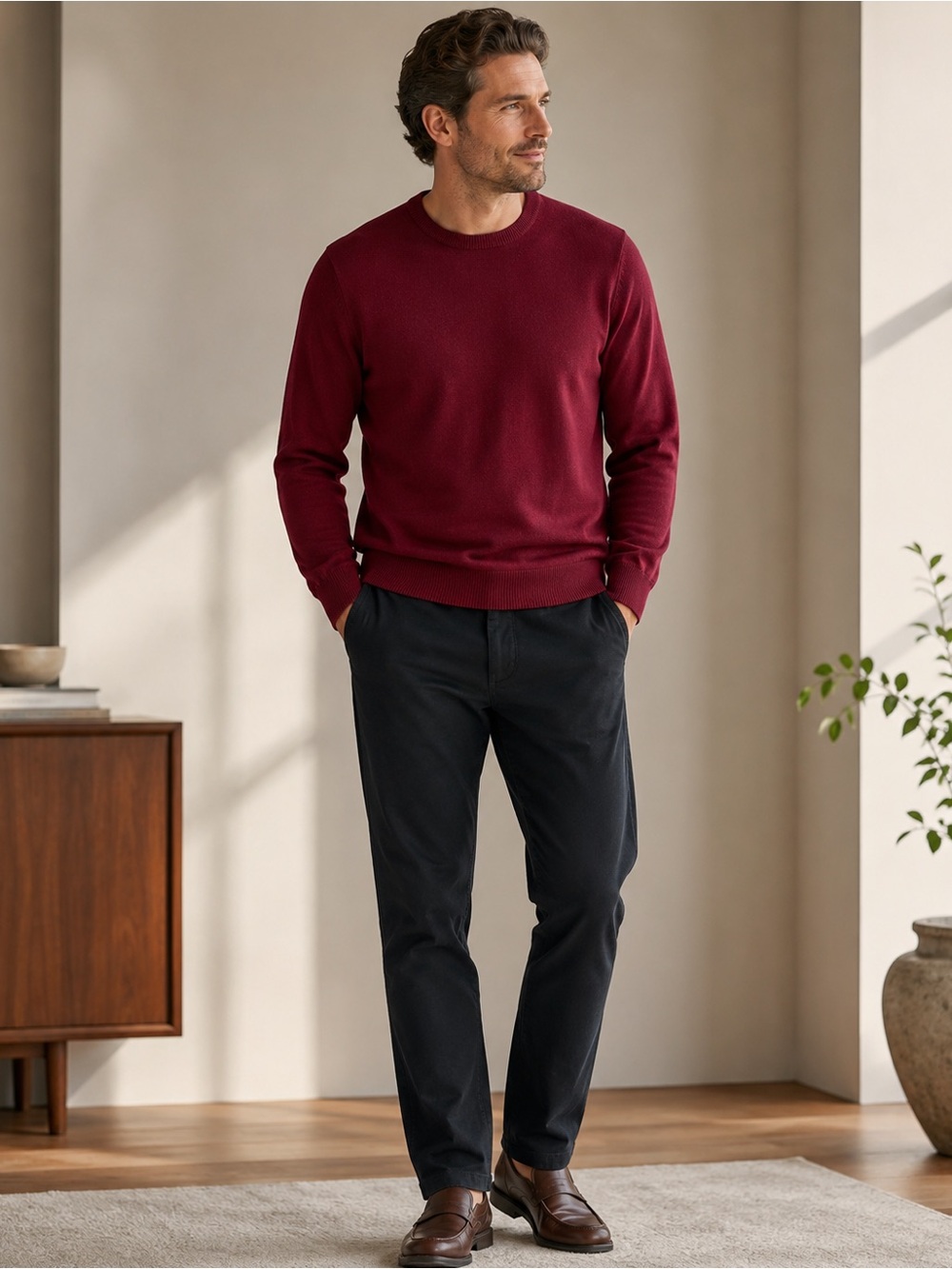 J. Crew 100% Wool Men's Crewneck Sweater in Burgundy Size XL